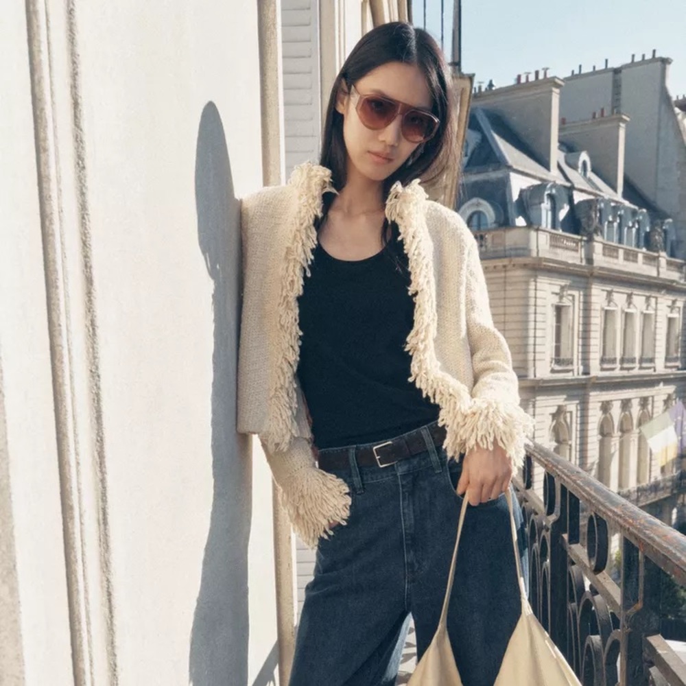 NWT Zara Fringed Knit Jacket in Ecru - Large